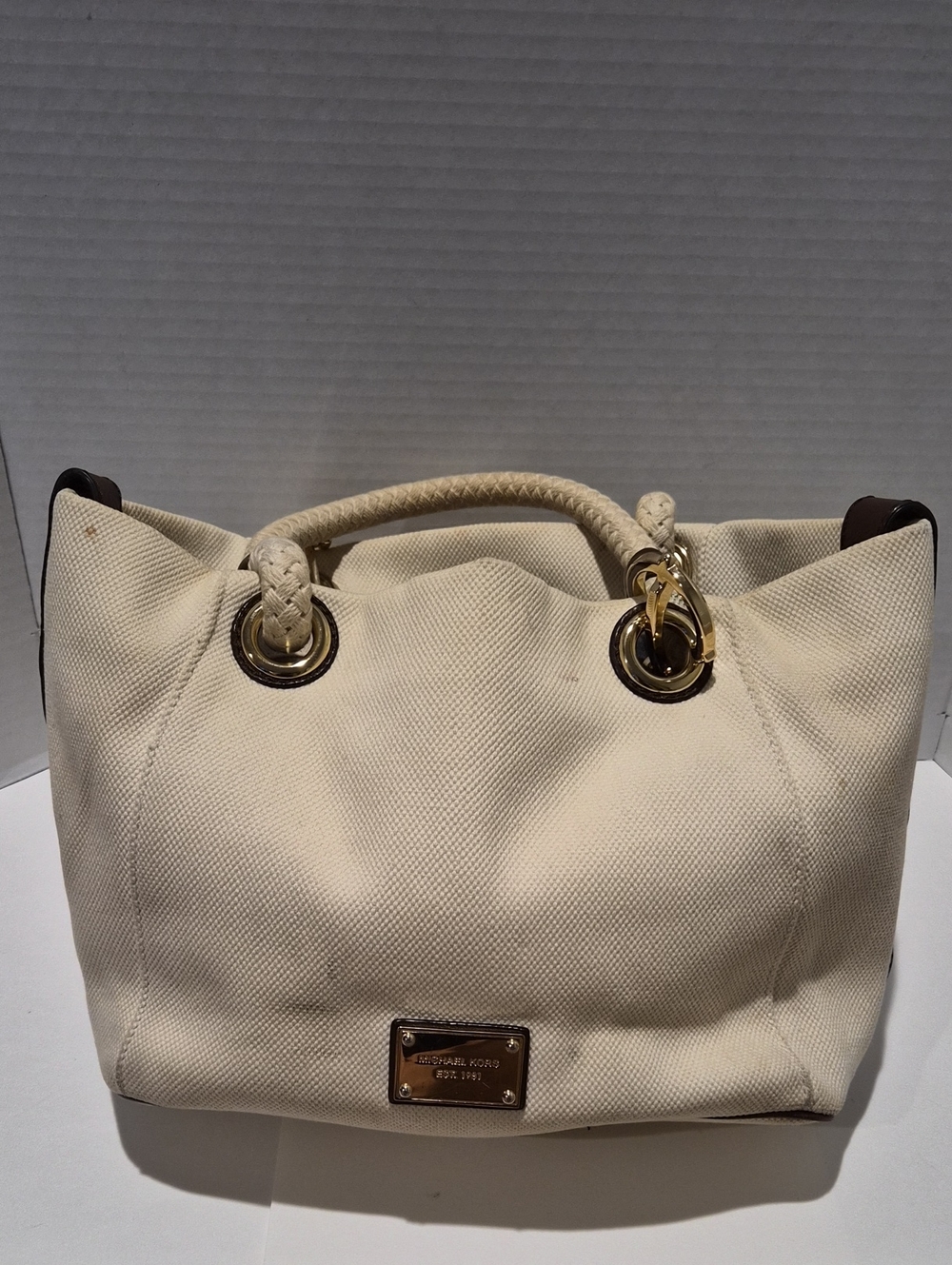 Michael Kors Large White Marina Canvas Tote with Braided Rope Handles